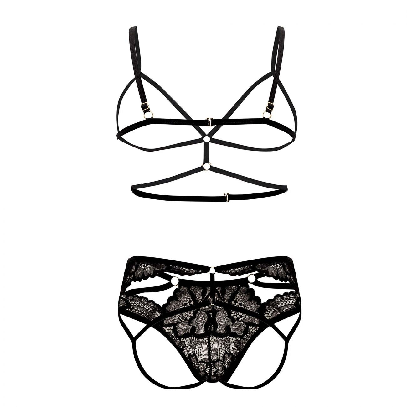 CandyMan 99572 Lace Harness-Jockstrap Outfit Black