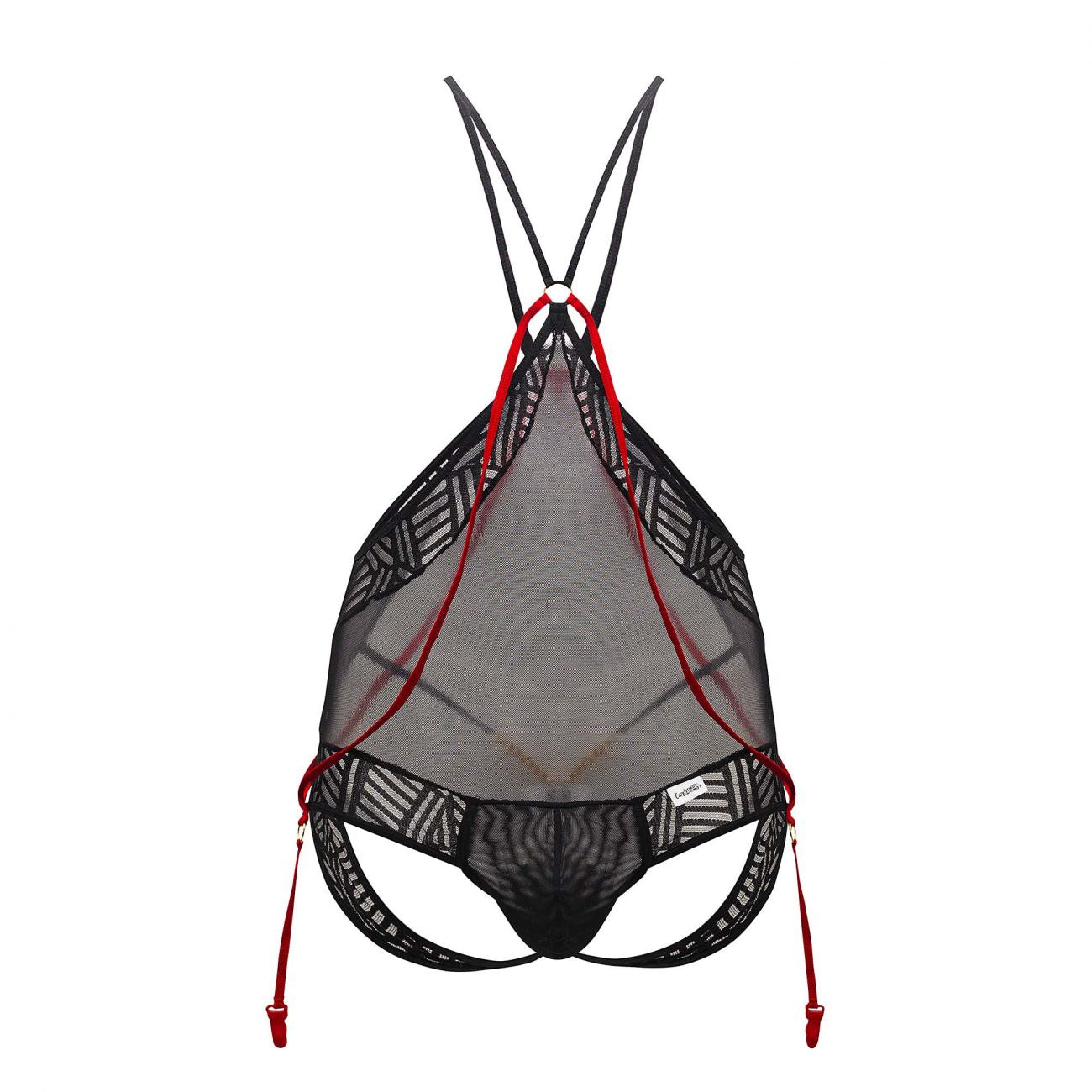 CandyMan 99585X Mesh-Lace Bodysuit Black Plus Sizes