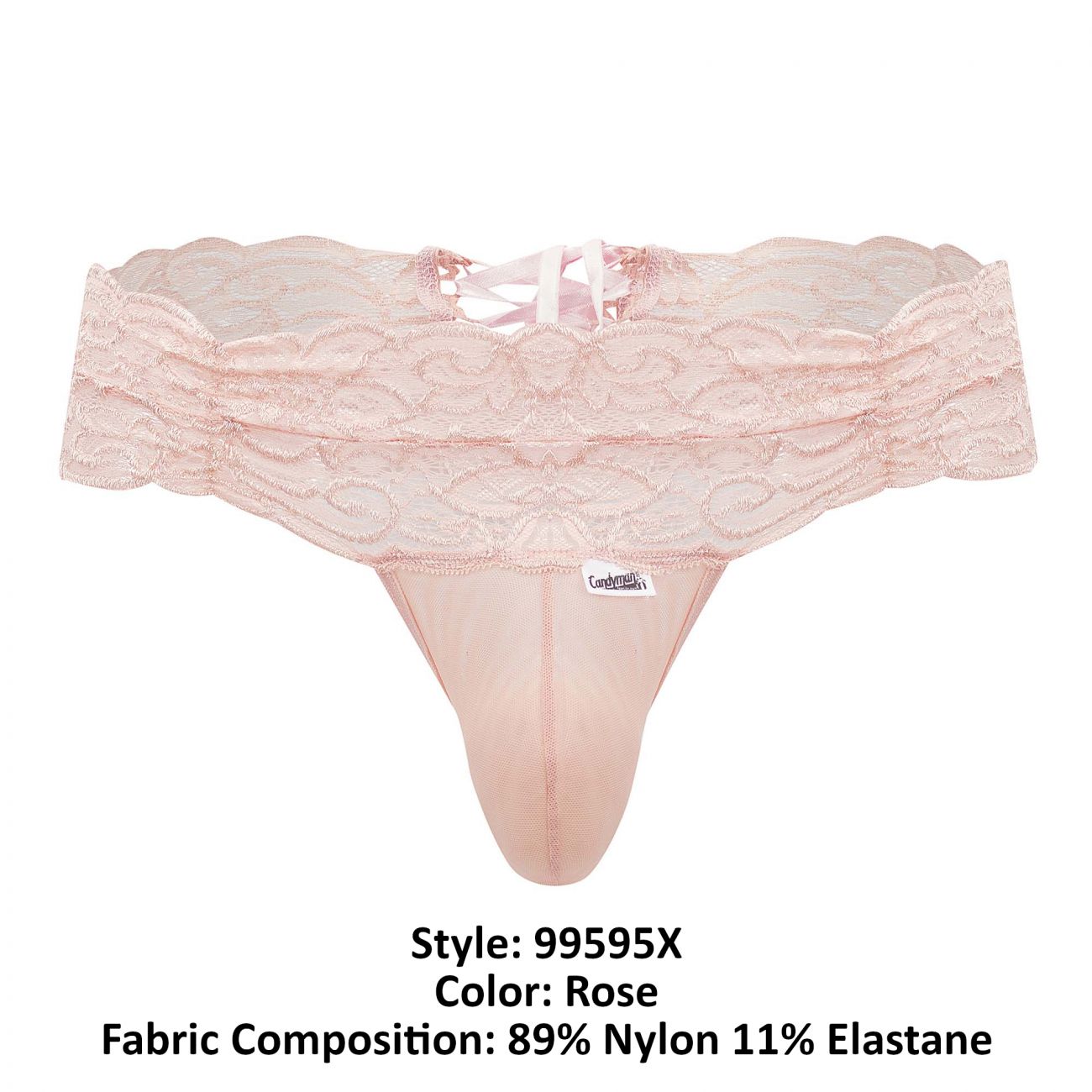 CandyMan 99595X Floral Lace Thongs Rose Plus Sizes
