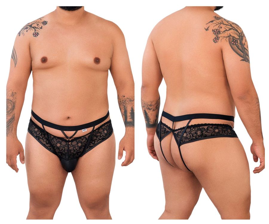 CandyMan 99627X Lace Jockstrap Black Plus Sizes