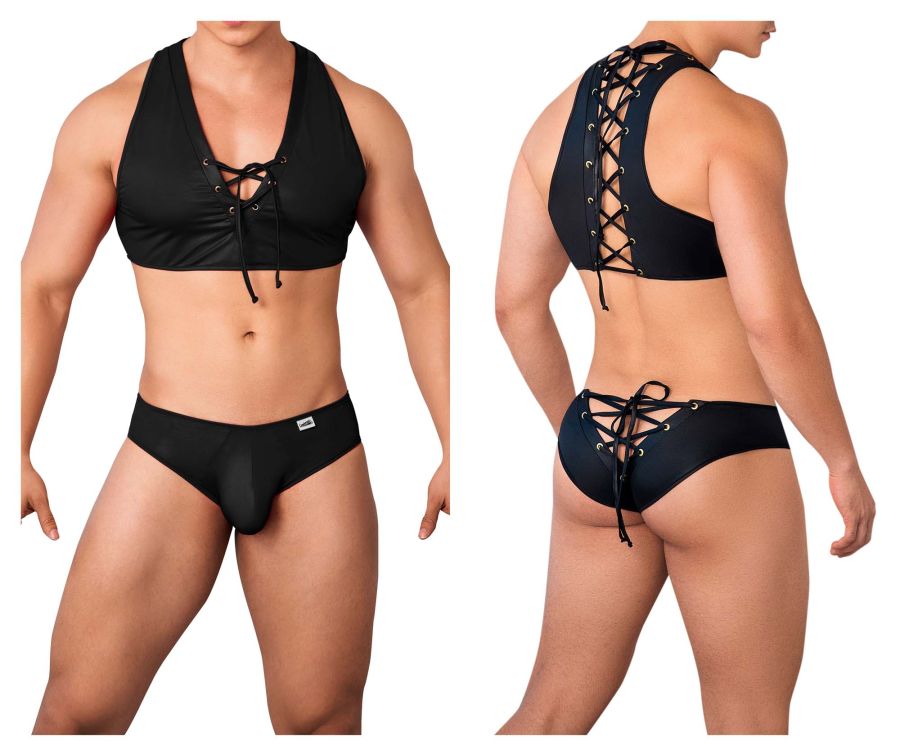 CandyMan 99628 Playful Top and Brief Set Black