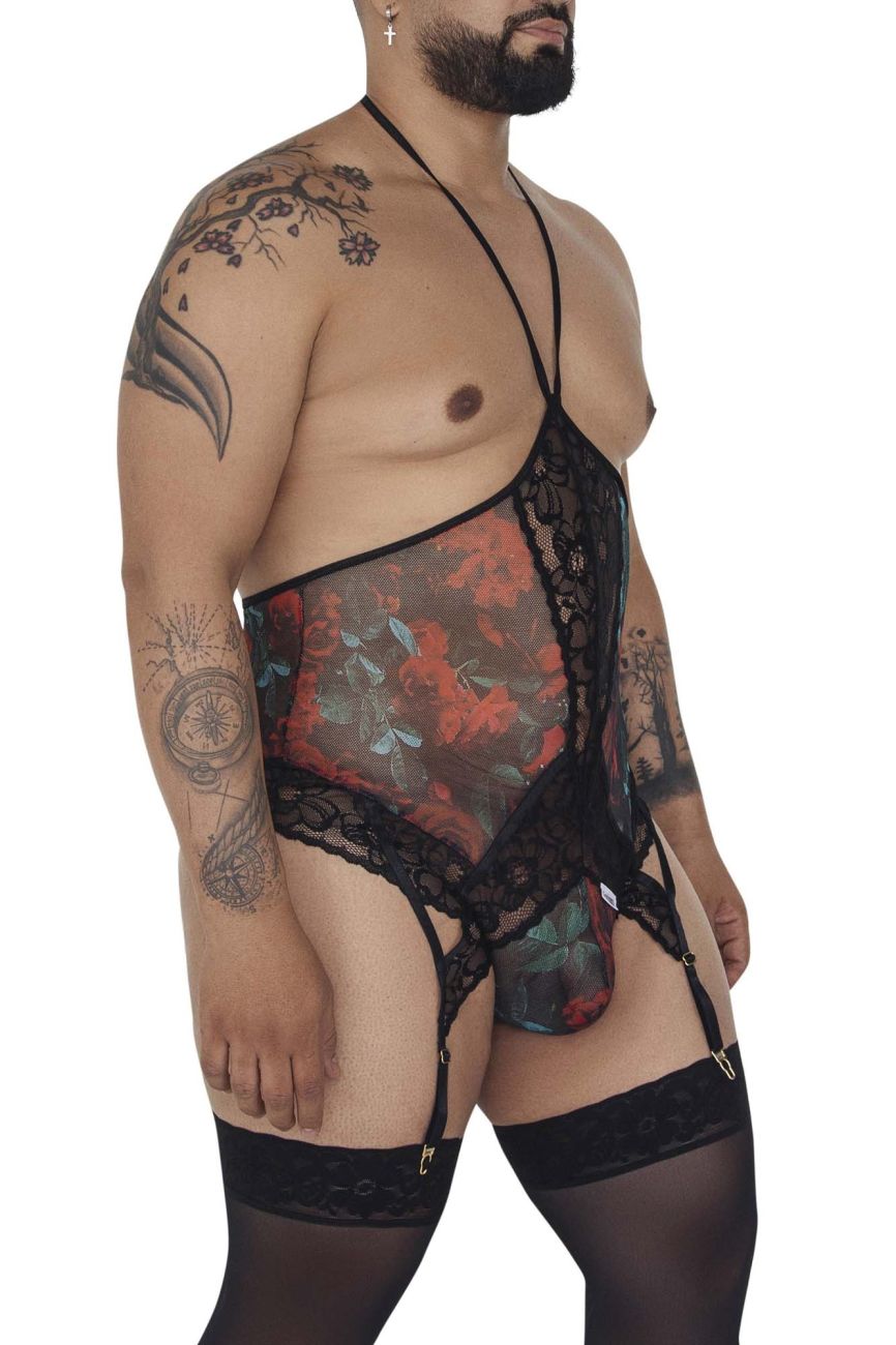 CandyMan 99661X Lace Bodysuit Black Printed