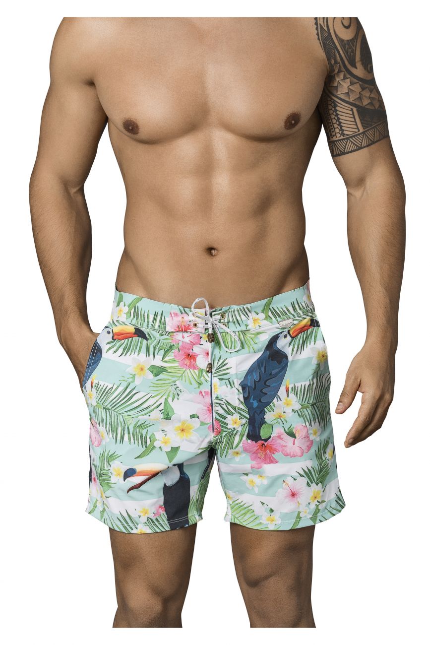 Clever 0666 Flowers Long Swim Trunks Green