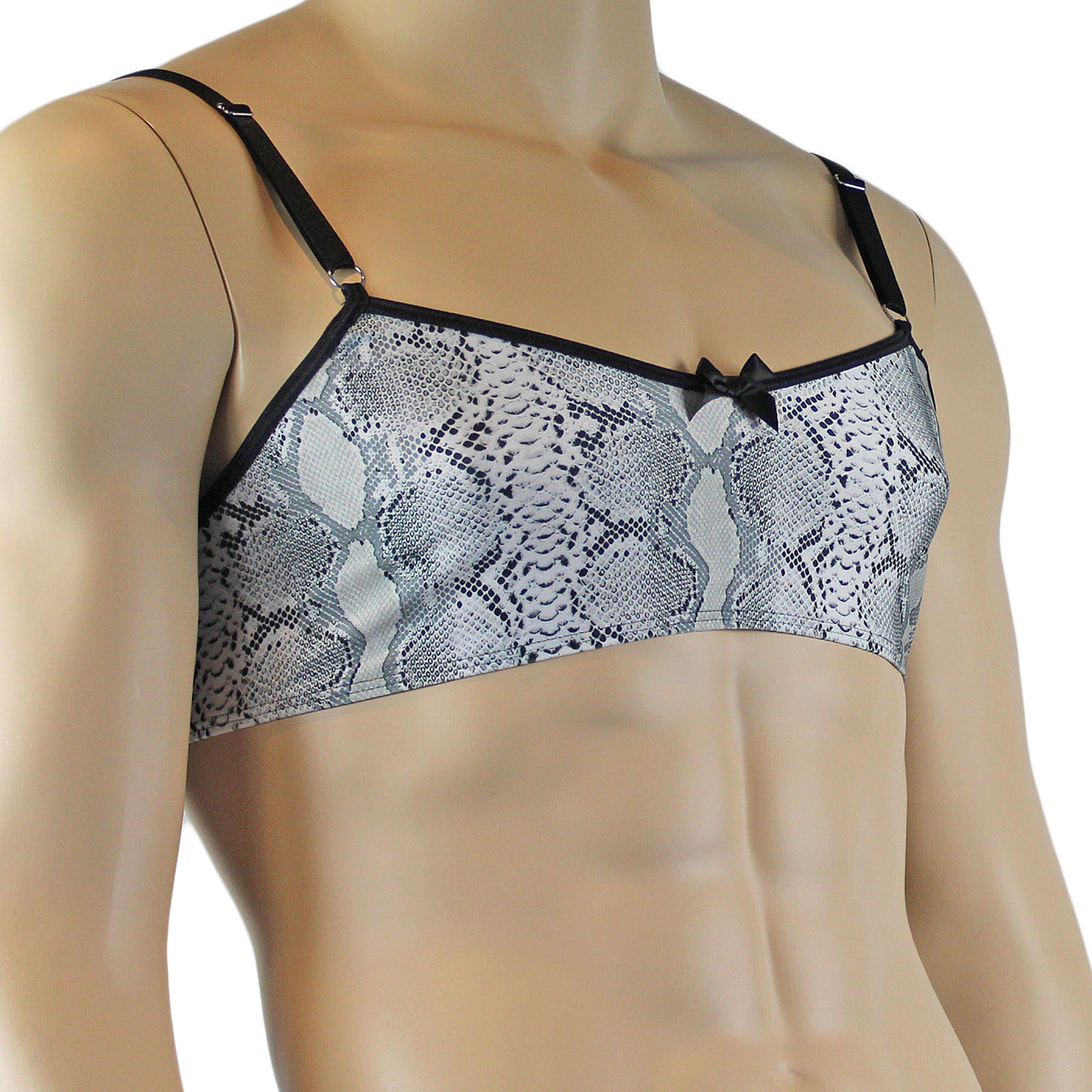Mens Bra Grey Snake Print Bra Top for Males