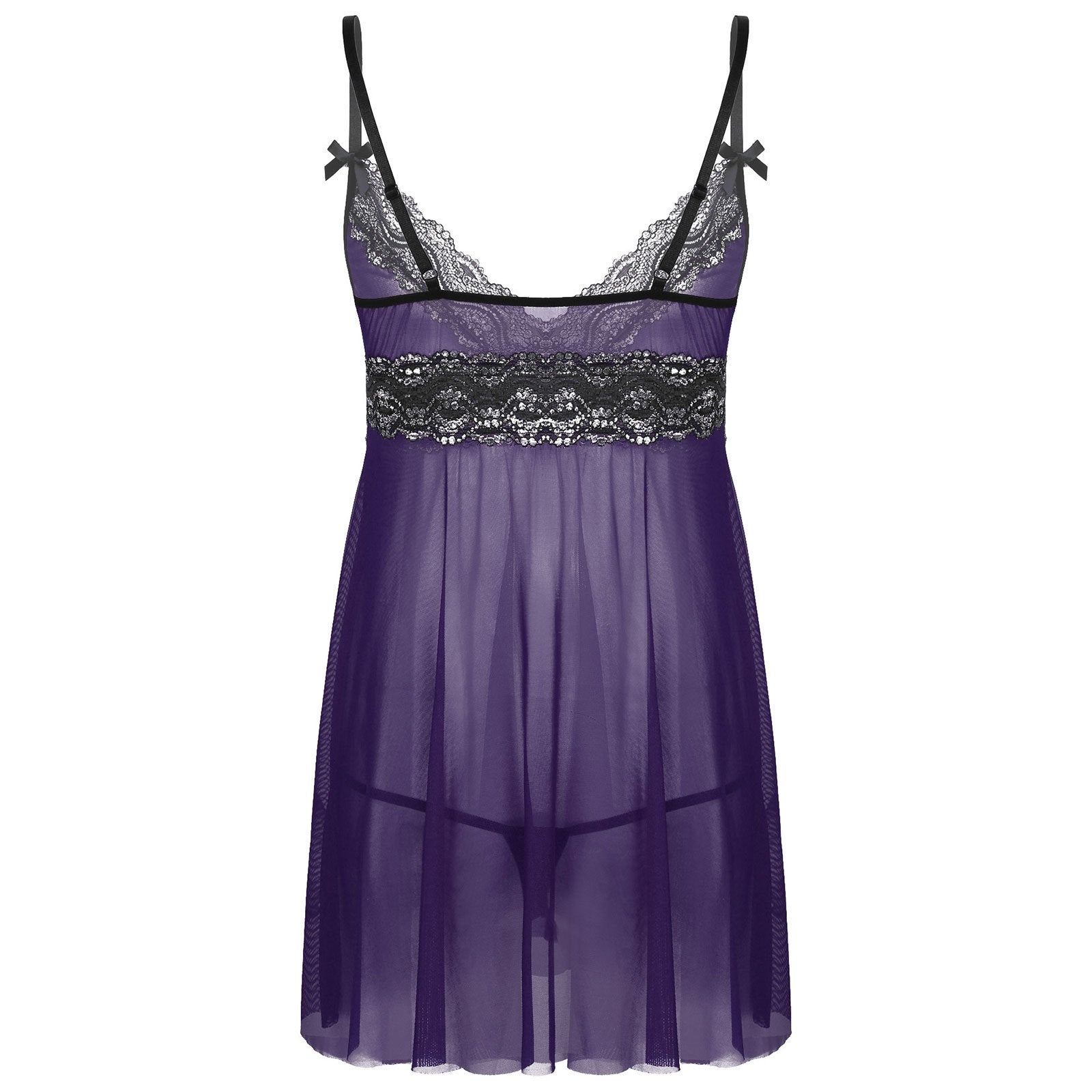 Mens Sissy Sheer Mesh and Lace Babydoll Seepwear Purple