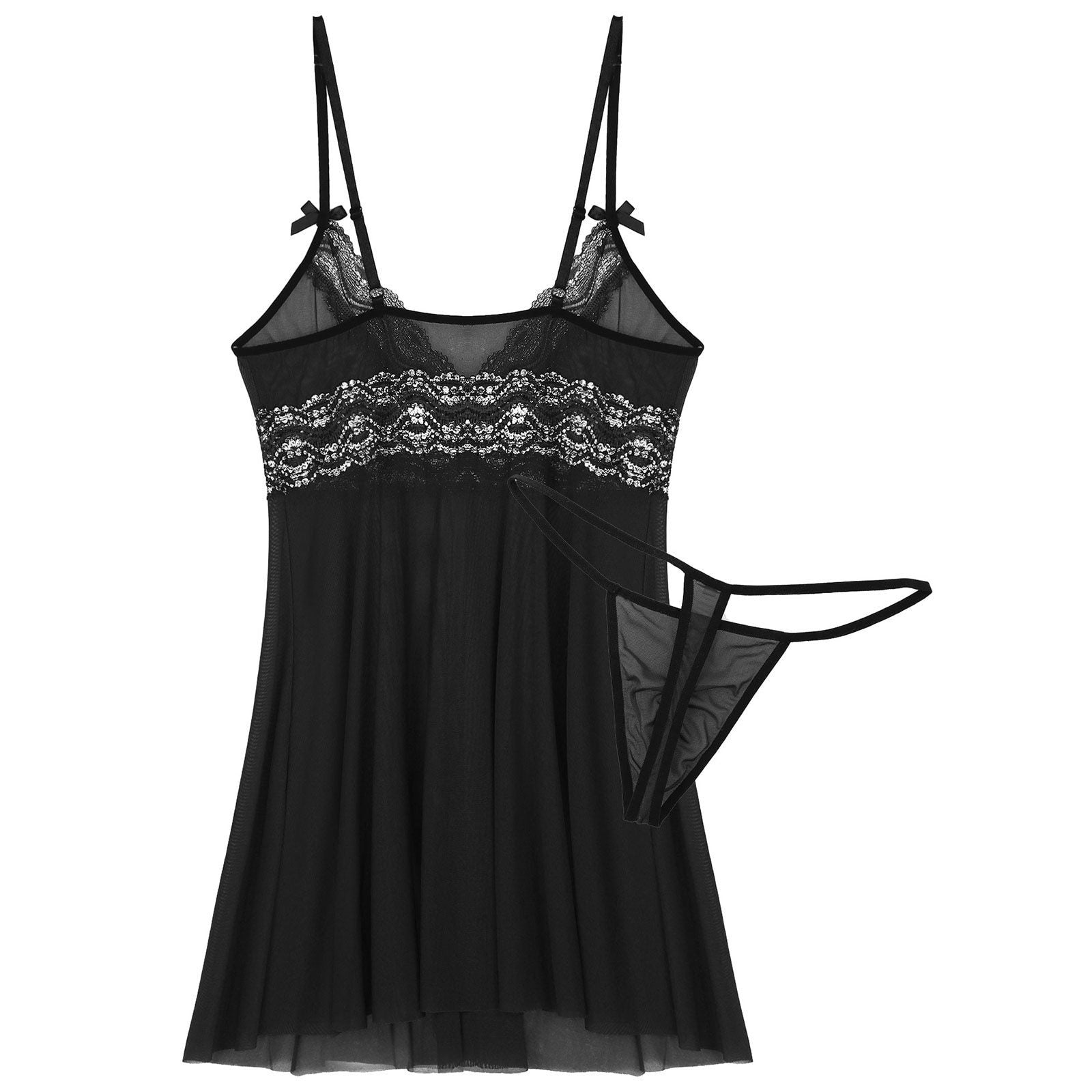 Mens Sissy Sheer Mesh and Lace Babydoll Sleepwear Black