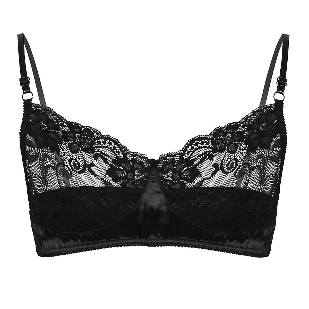 Mens Sissy lace and Sheer Mesh Bra Top Black