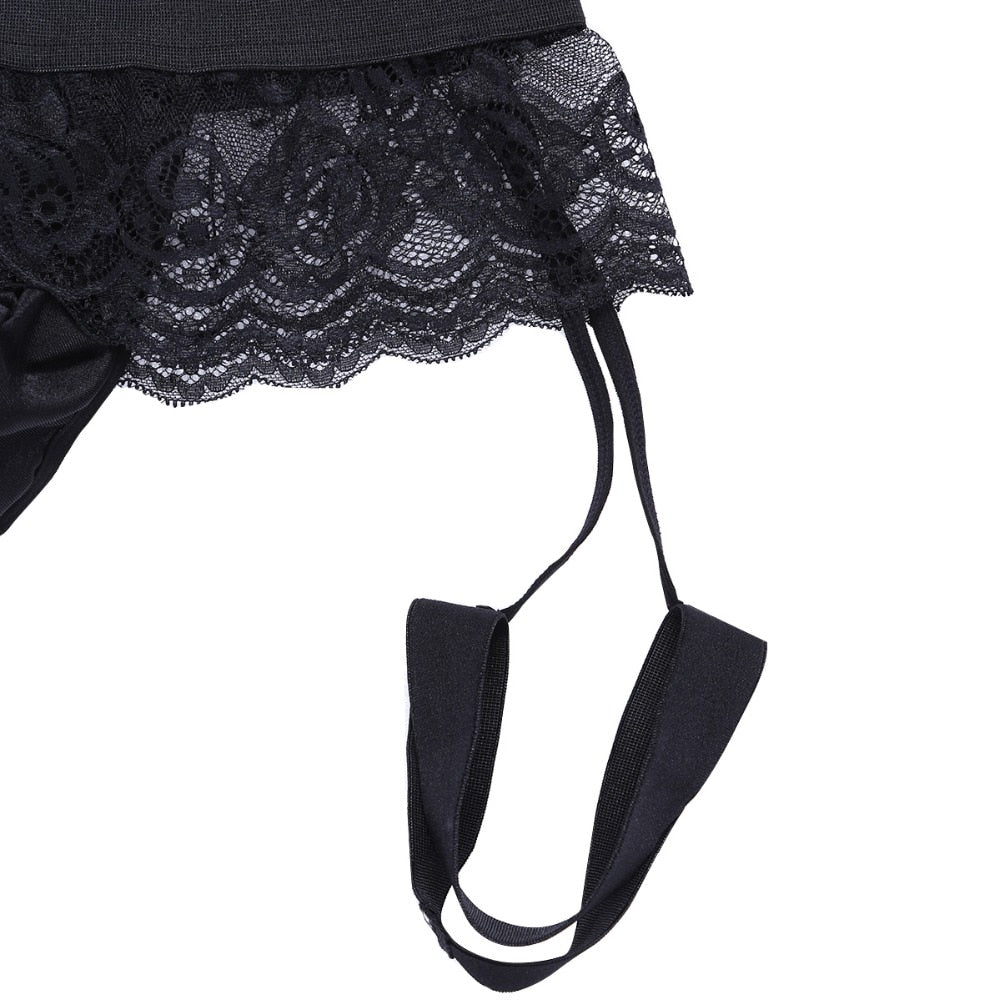 Mens Sissy Garterbelt Thong Black