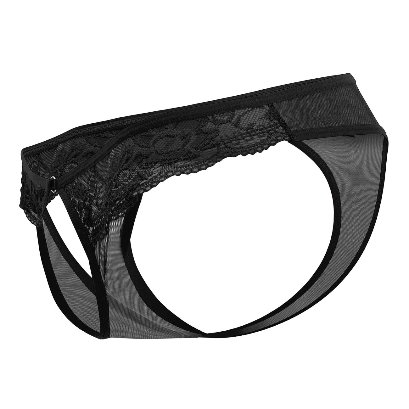 Male Power 409-280 Sassy Lace Open Ring Thong Black