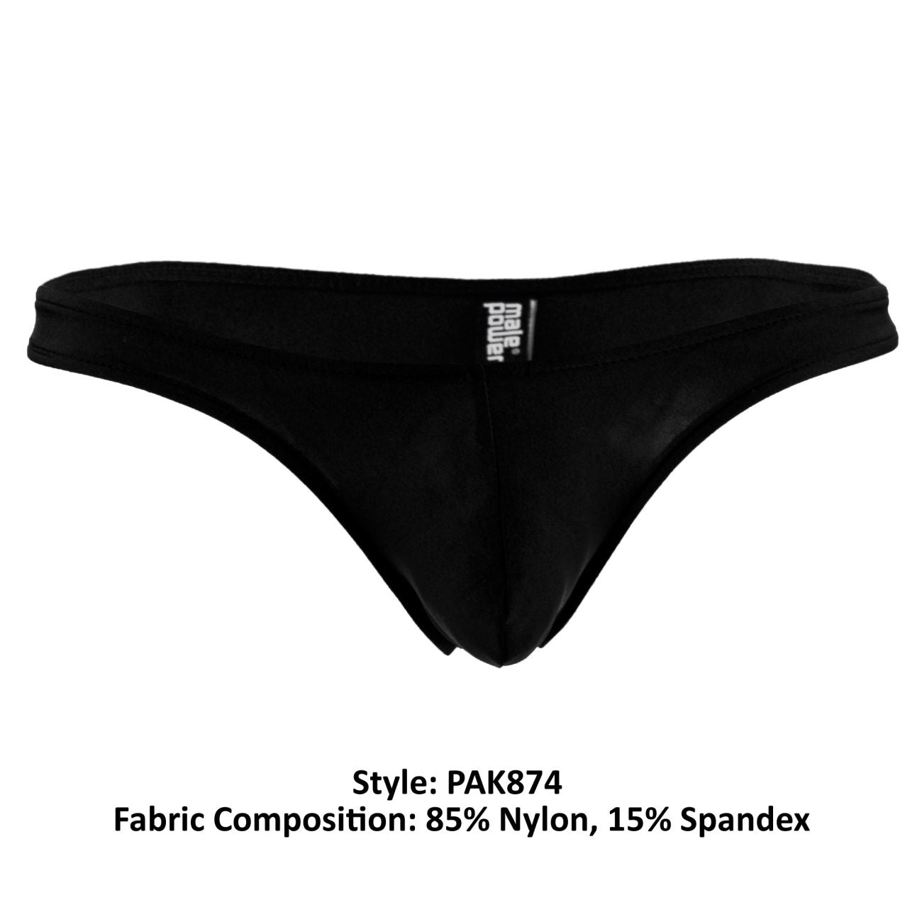 Male Power PAK874 Euro Male Spandex Full Cut Thong Black