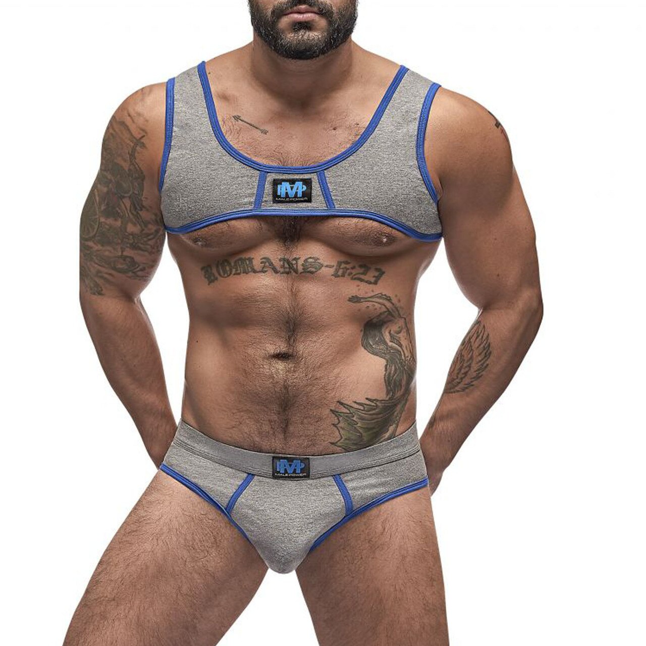 SALE - Mens Cotton Spandex Mini Tank and Bikini Set Grey