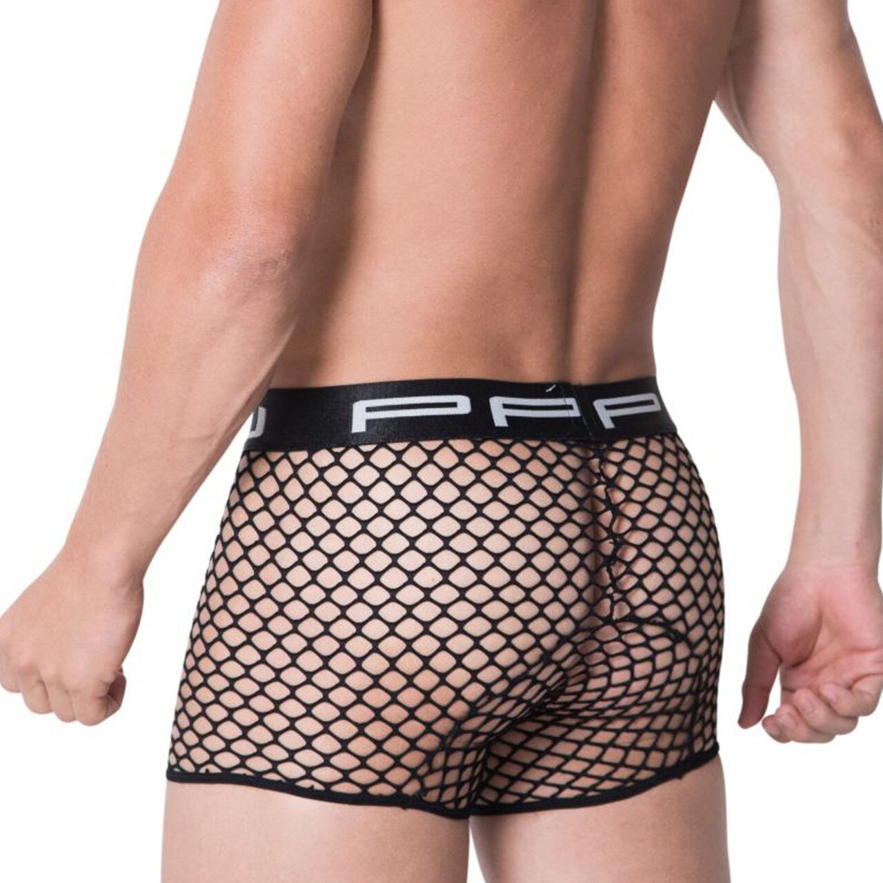 SALE - Mens PPU Underwear Open Front Shorts with Pouch Black