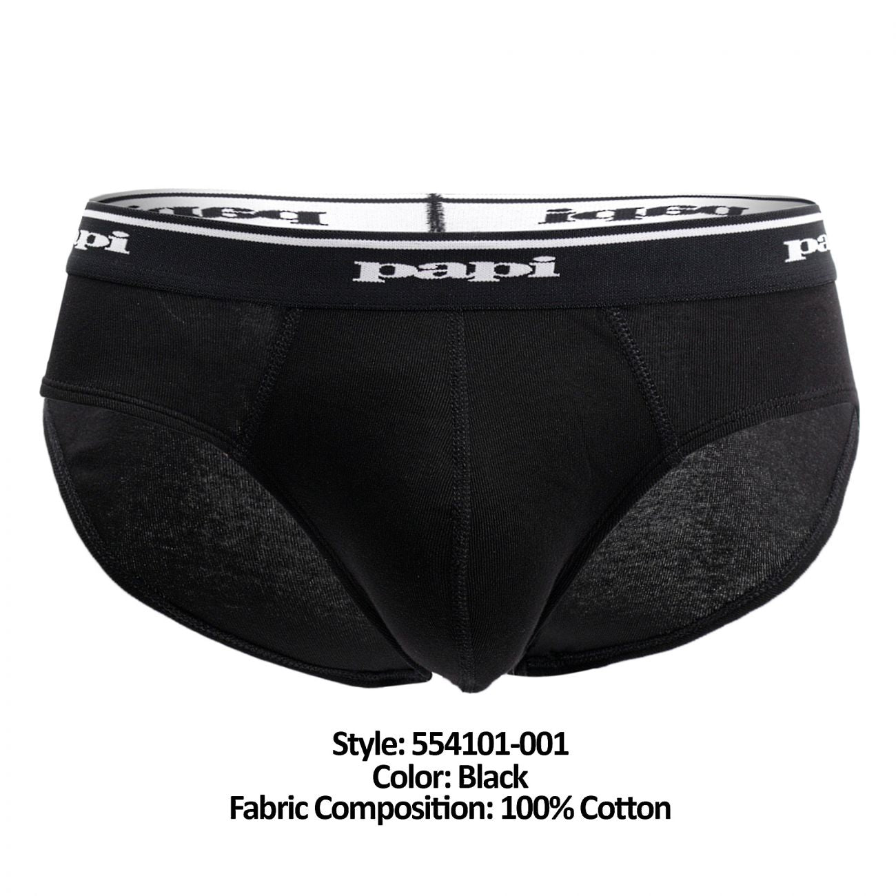 Papi 554101-001 3PK 1X1 Rib Low Rise Brief Black