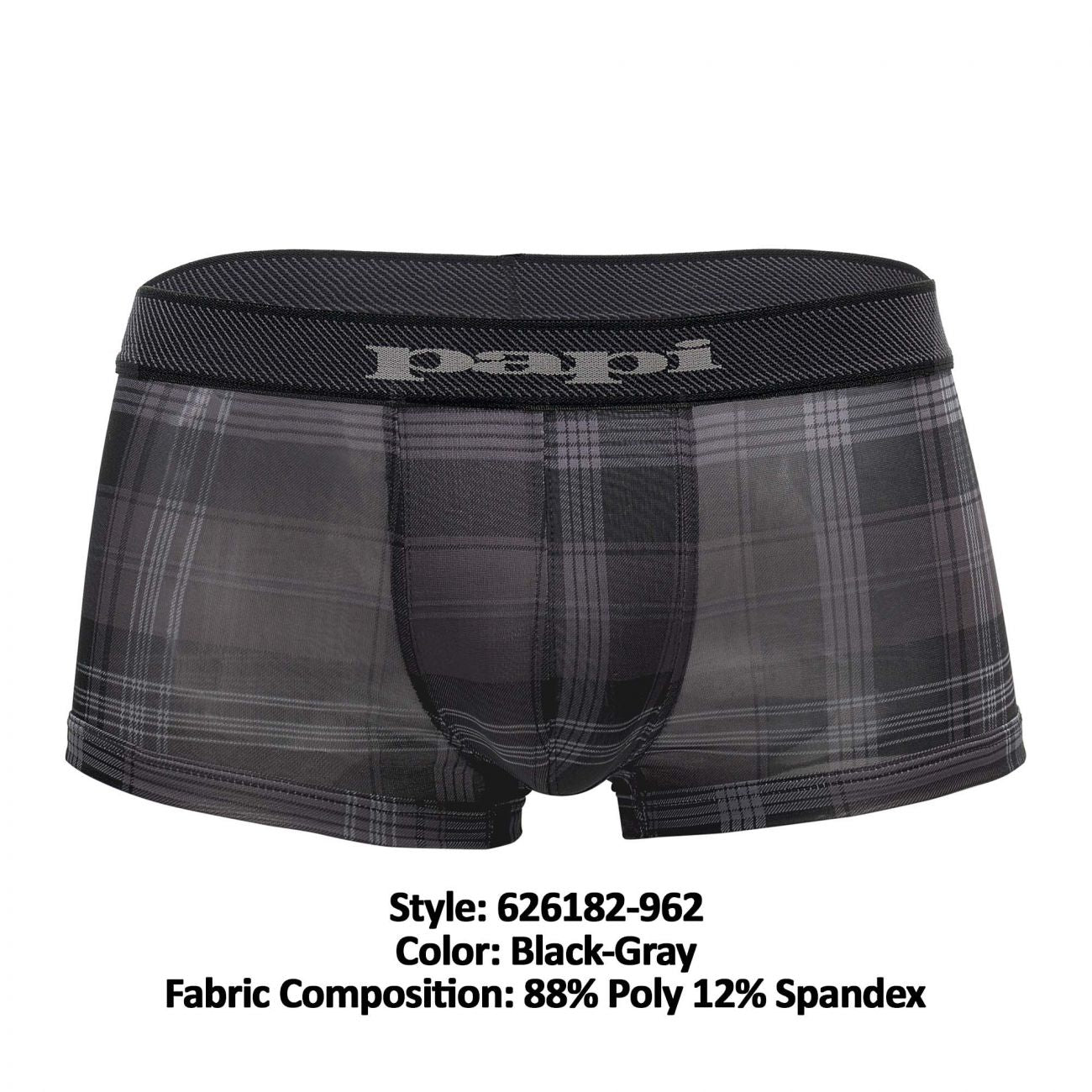 Papi 626182-962 Cool2 2PK Solid-Print Brazilian Trunks Black Gray