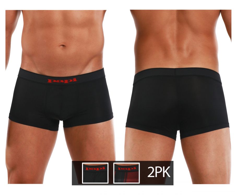 Papi 626182-982 Cool2 2PK Solid-Print Brazilian Trunks Black Red