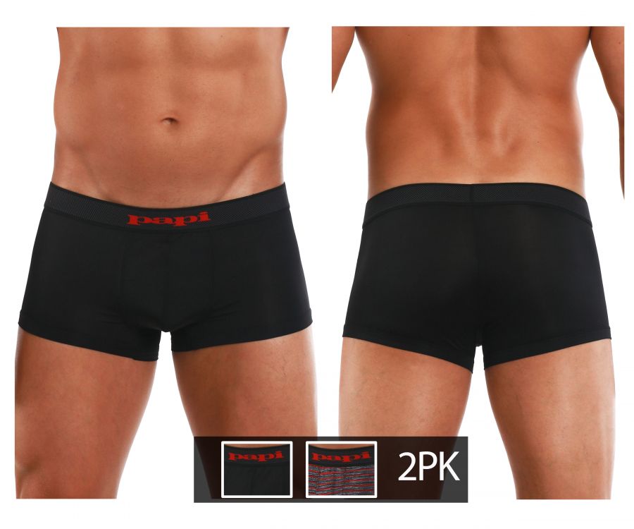 Papi 626183-982 Cool2 2PK Solid-Print Brazilian Trunks Black Red