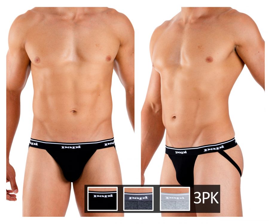 Papi 705910-962 3PK 1X1 Rib Jockstrap Black-Charcoal-Gray