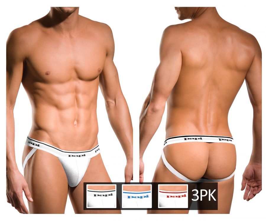 Papi 705910W-100 3PK 1X1 Rib Jockstrap White