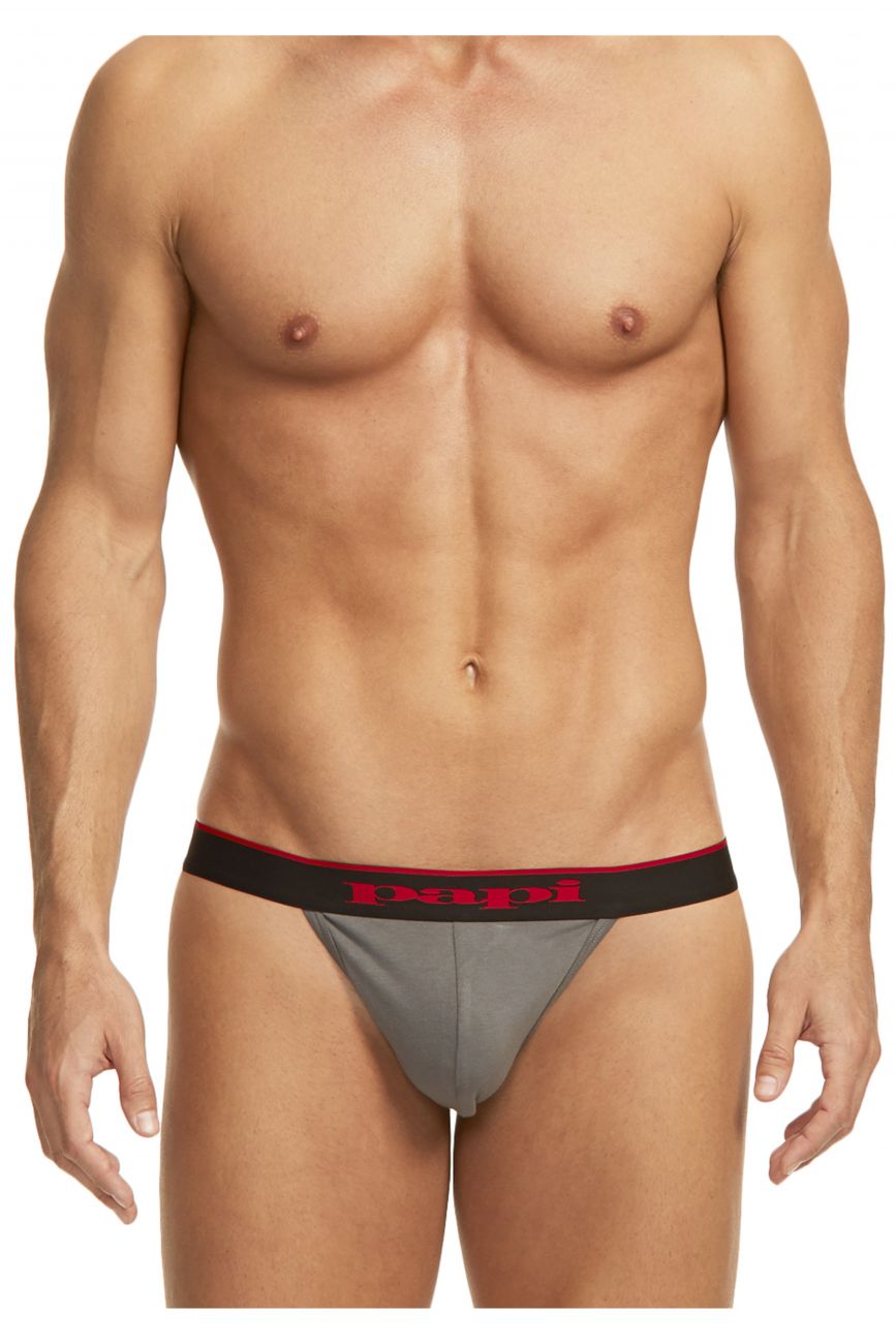 Papi 980902-950 3PK Cotton Stretch Thong Red-Gray-Black