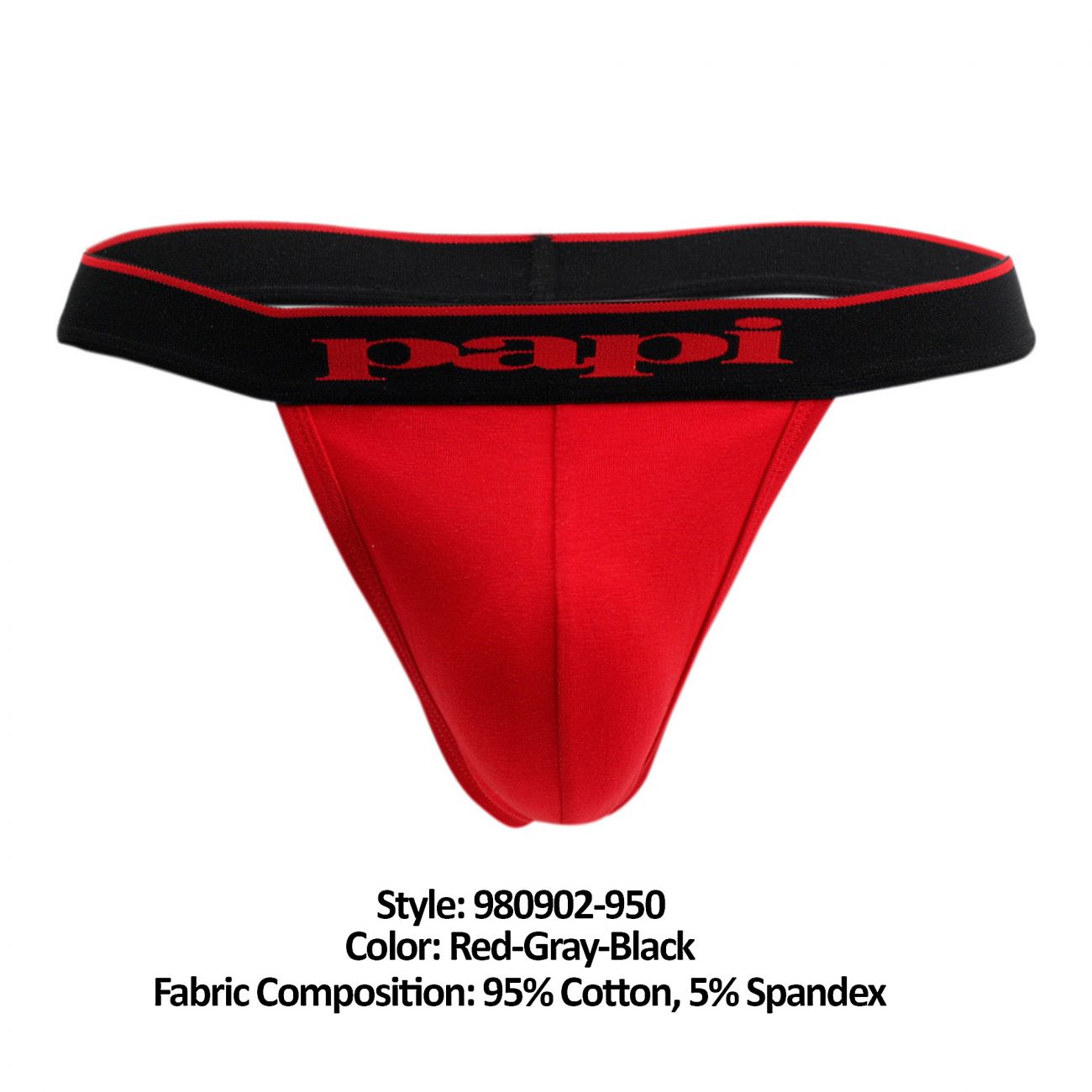 Papi 980902-950 3PK Cotton Stretch Thong Red-Gray-Black