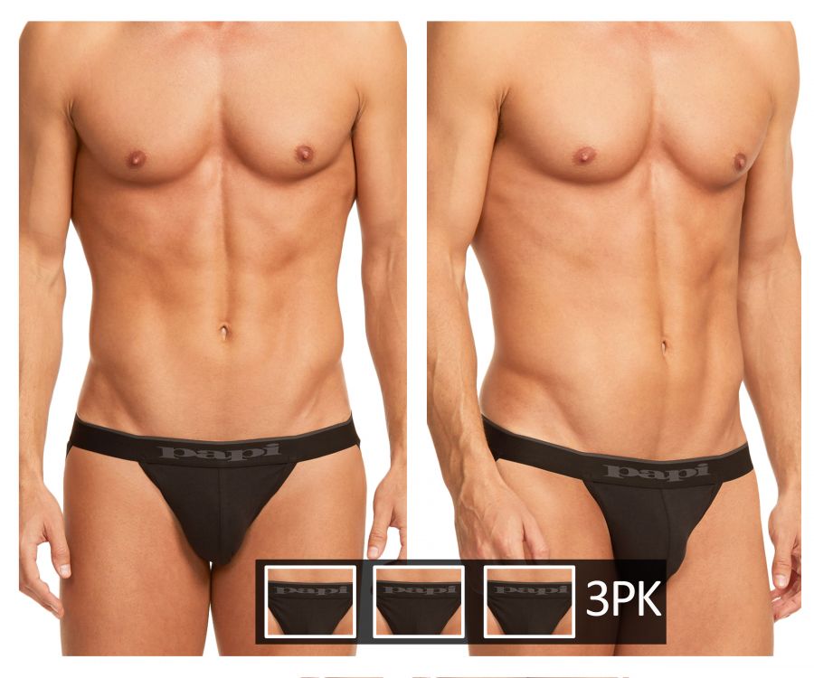 Papi 980911-001 3PK Cotton Stretch Jockstrap Black