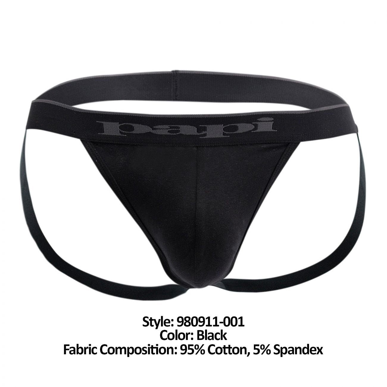 Papi 980911-001 3PK Cotton Stretch Jockstrap Black