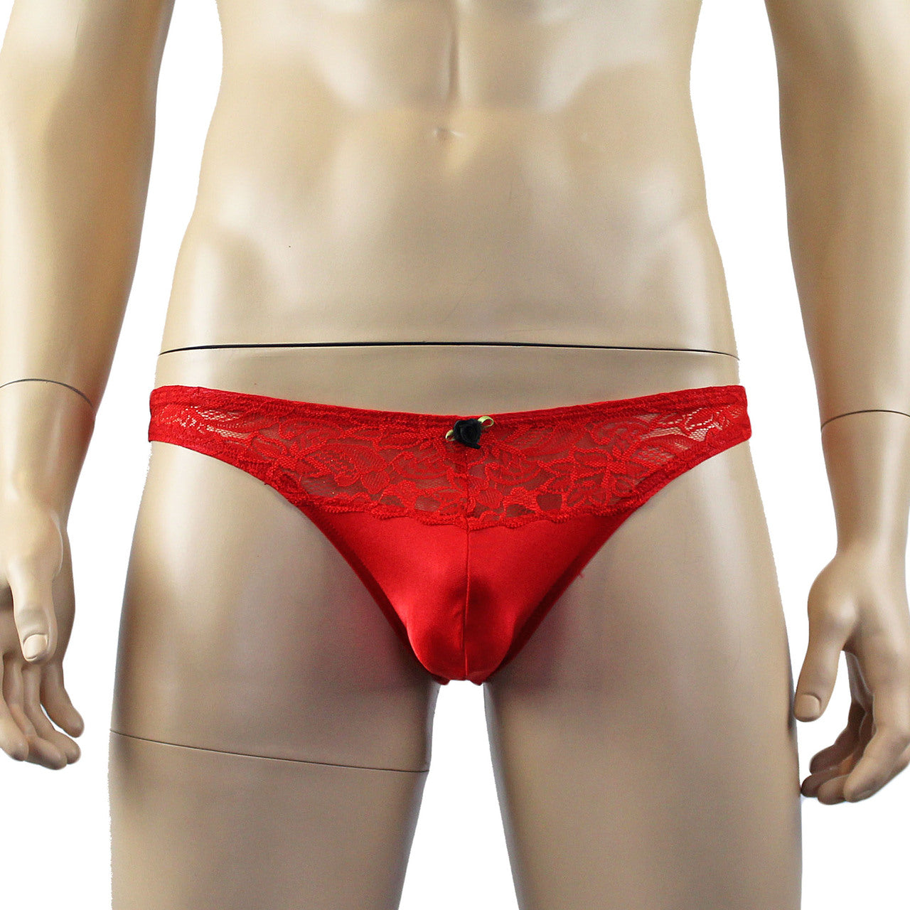 Mens Lingerie Stretch Lycra Capri Bikini with Lace (red plus other colours)