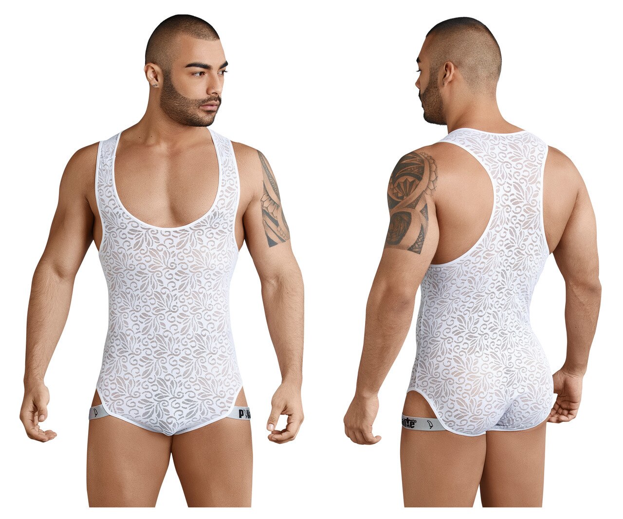 SALE - Mens Lace Glamour Bodysuit White