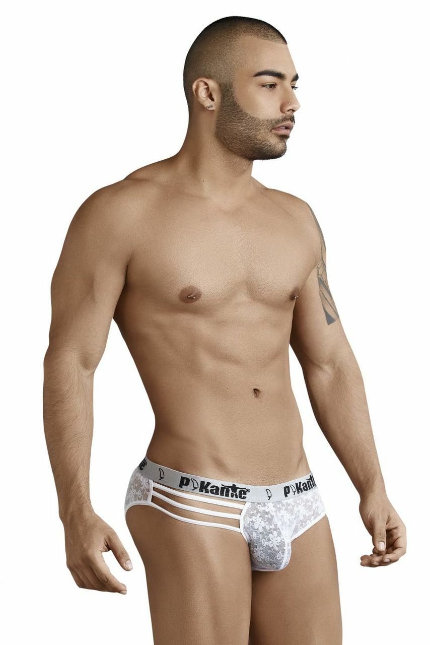 SALE - Mens Pikante Lace Bikini Briefs with Open Sides White