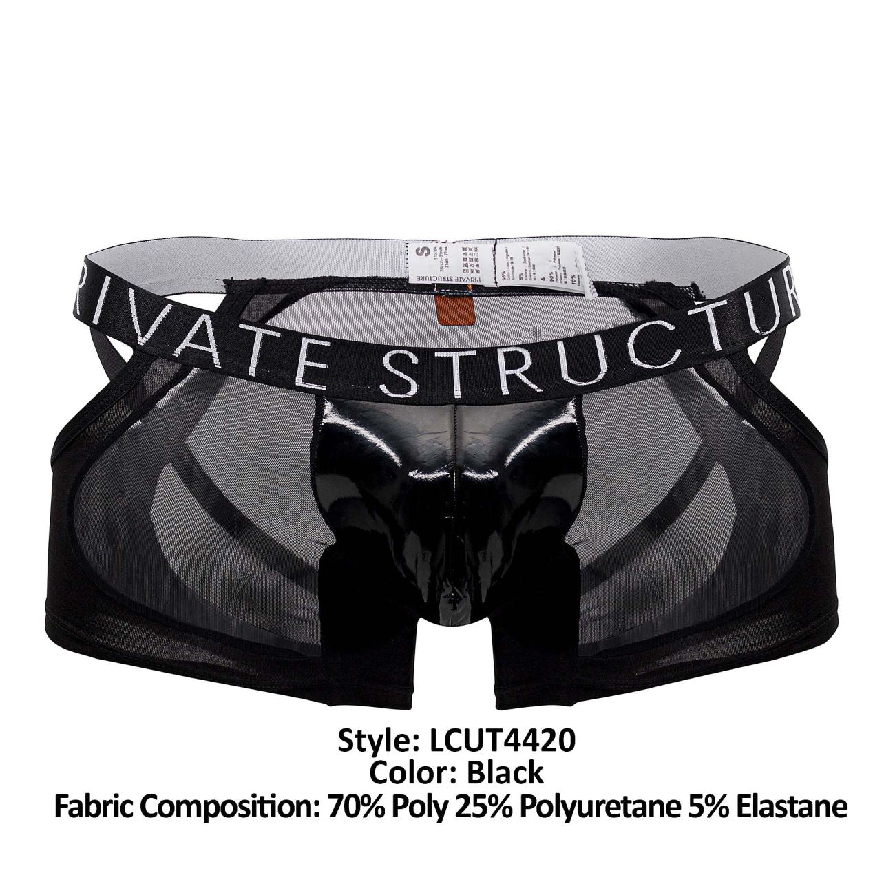Private Structure LCUT4420 Alpha Low Waist Mesh Back Jockstrap Trunks Black