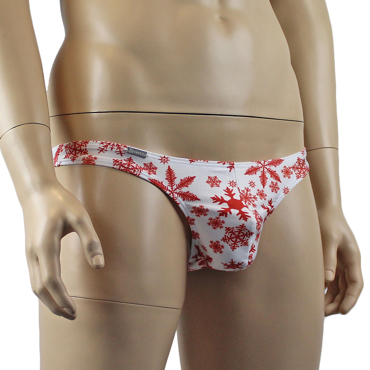 Mens Christmas Snowflake G string Thong Xmas Underwear White and Red