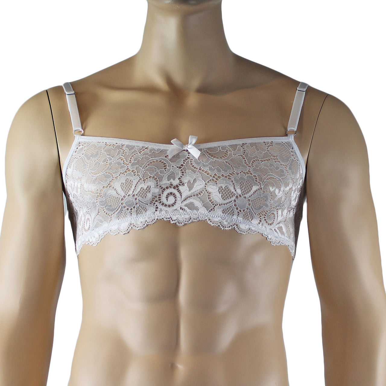 Mens Scalloped Shiny Lace Bra Top and Panty (white plus other colours)