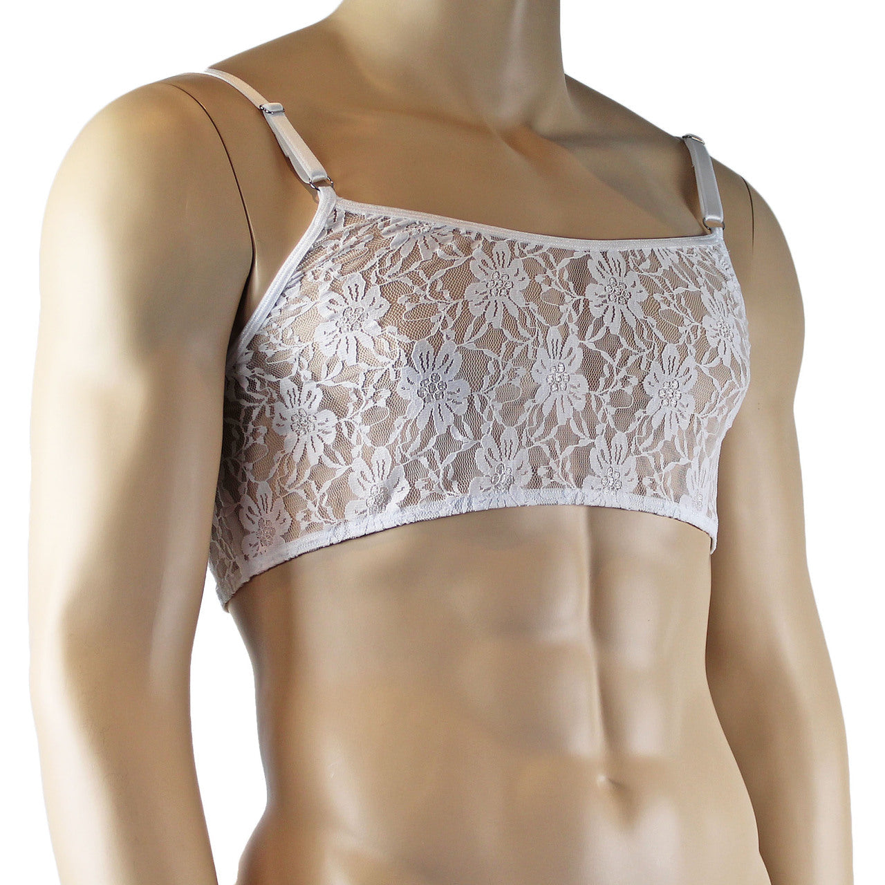 Mens Lace Crop Bra Top Camisole Male Lingerie (white plus other colours)
