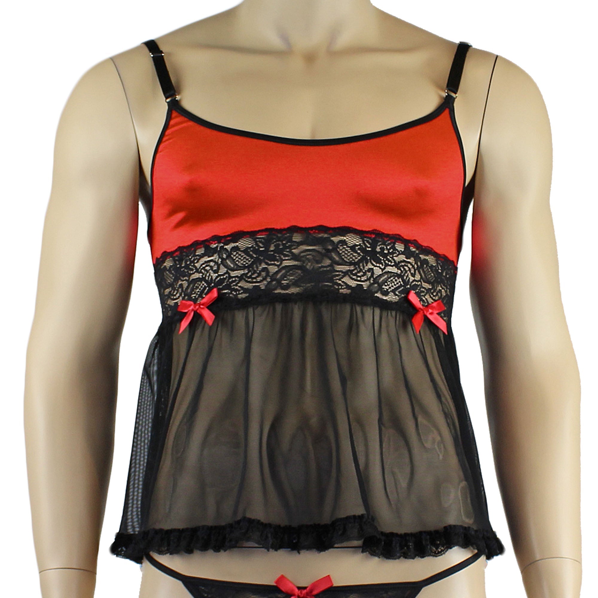 Mens Joanne Mini Babydoll Camisole - Sizes up to 3XL Red & Black Lace