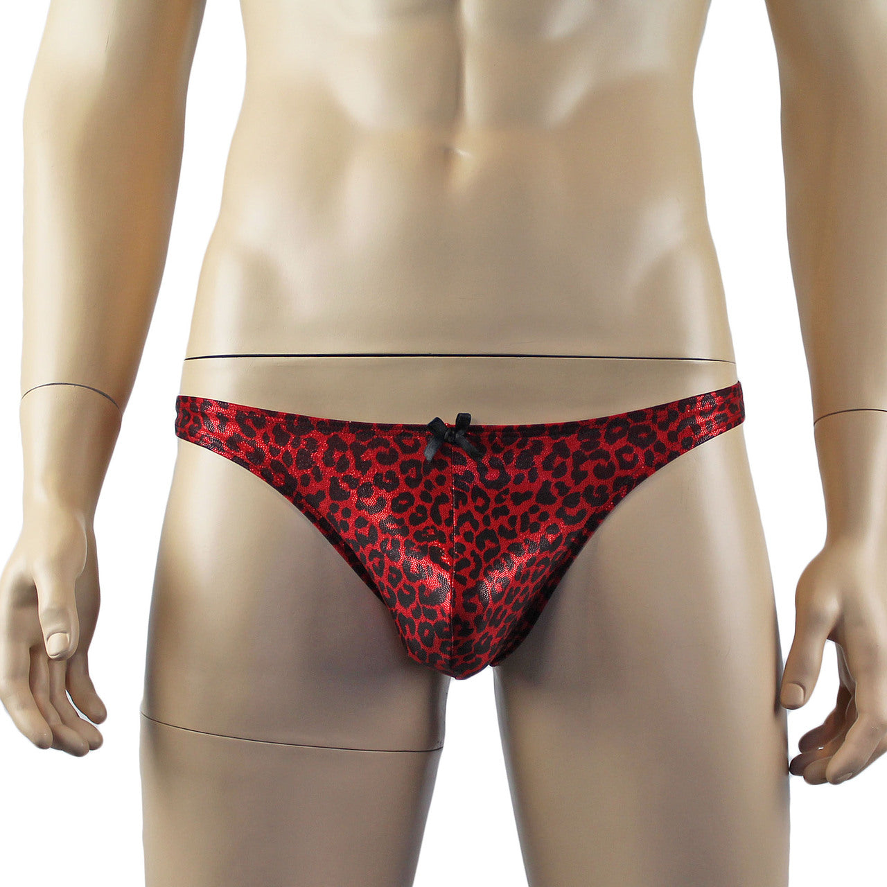 Mens Dazzle Animal Leopard Print Bra Top Camisole and Thong Set Red