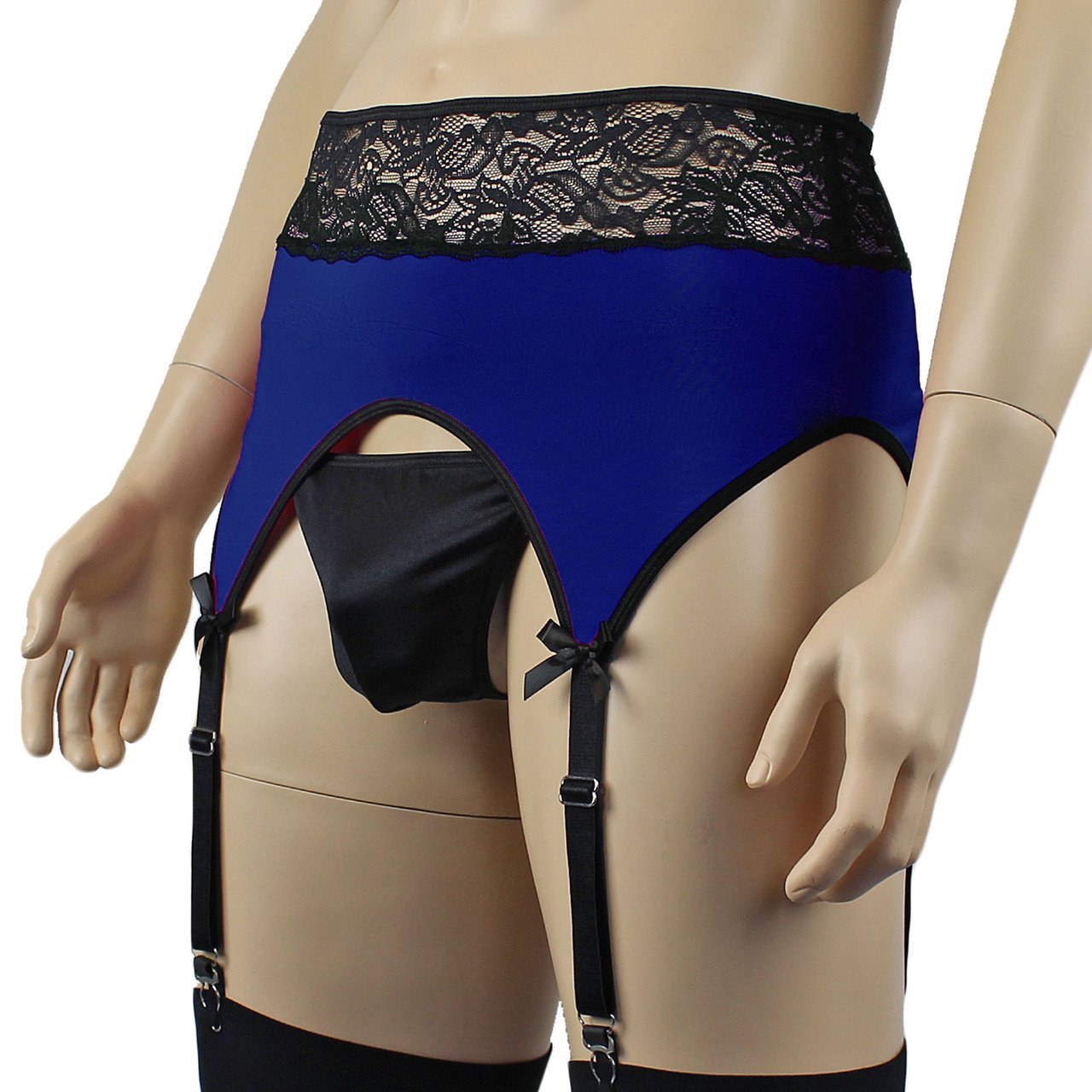 Mens Glamour Lycra & lace High Cut Garterbelt (navy plus other colours)
