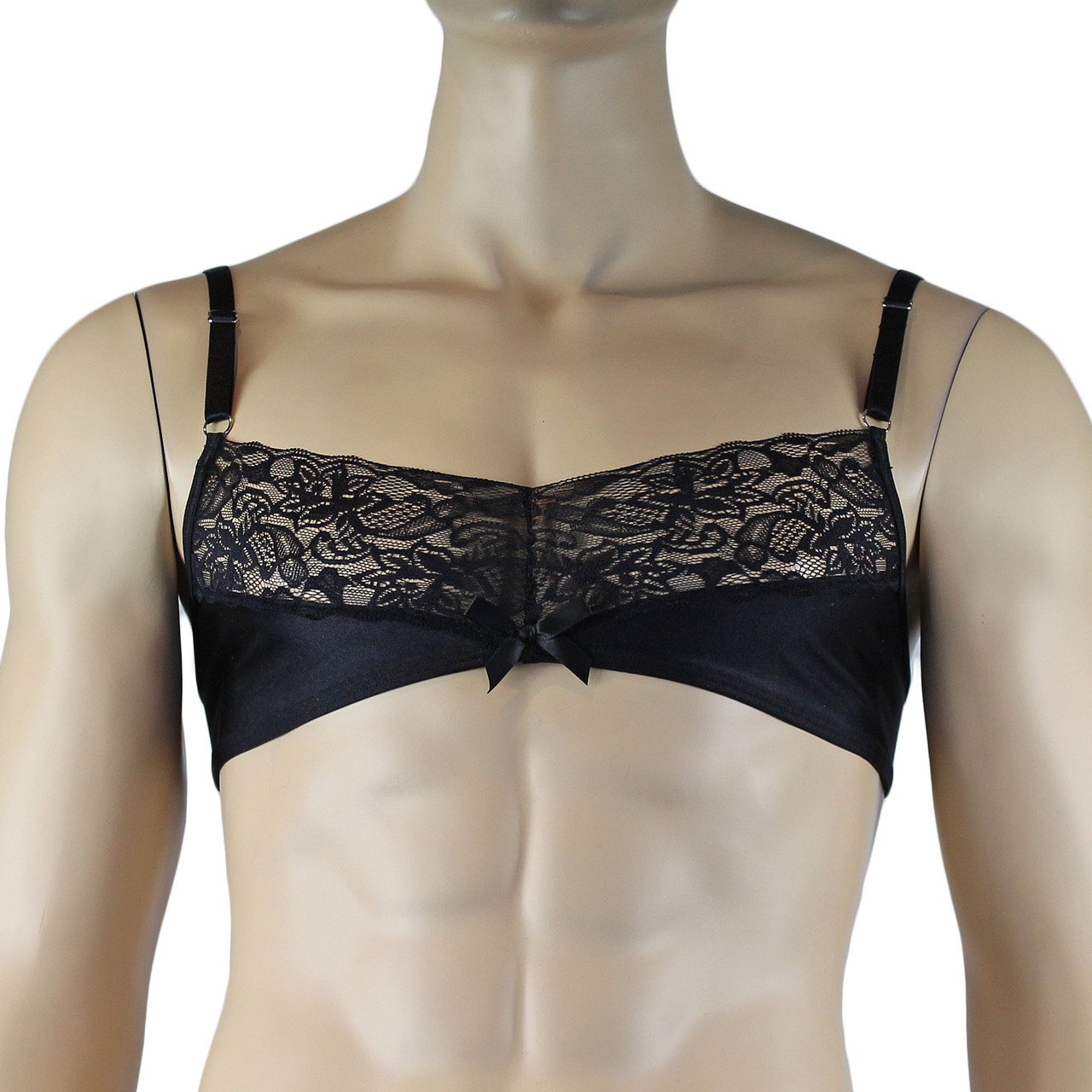 Mens Glamour Lycra & Lace Bra Top (black plus other colours)