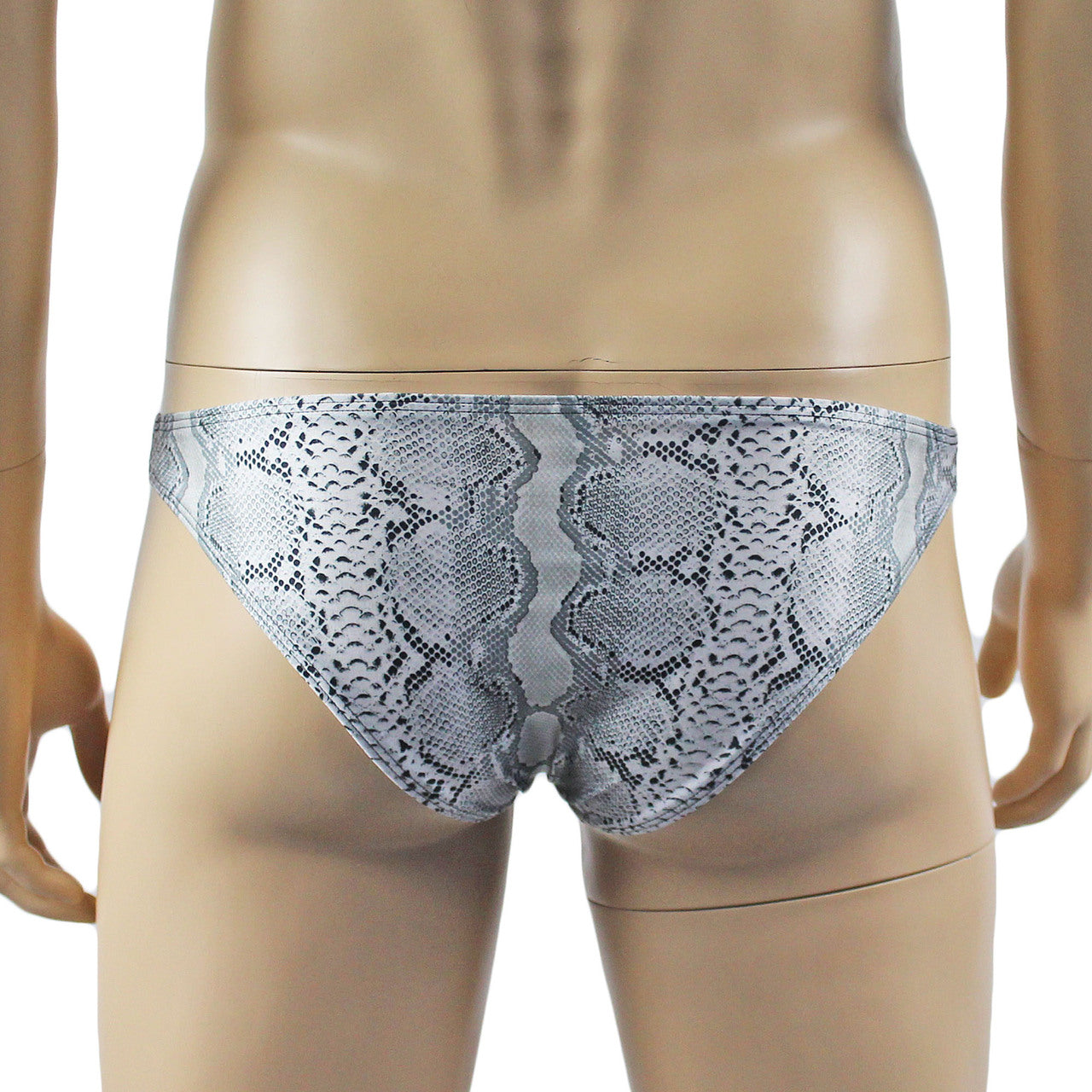 Mens Bra Top Camisole and Brief in Grey Snake Print & Black Lace