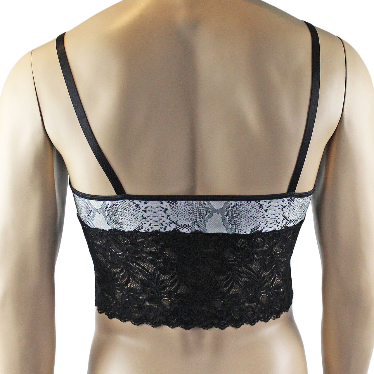 Mens Bra Top Camisole in Grey Snake Print & Black Lace