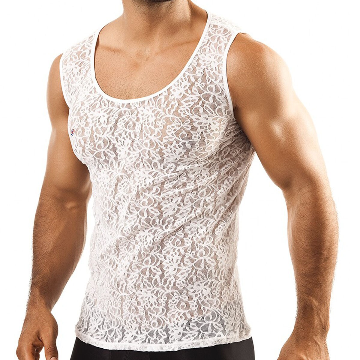 SALE - Mens Joe Snyder Sheer Lace Tank Top White