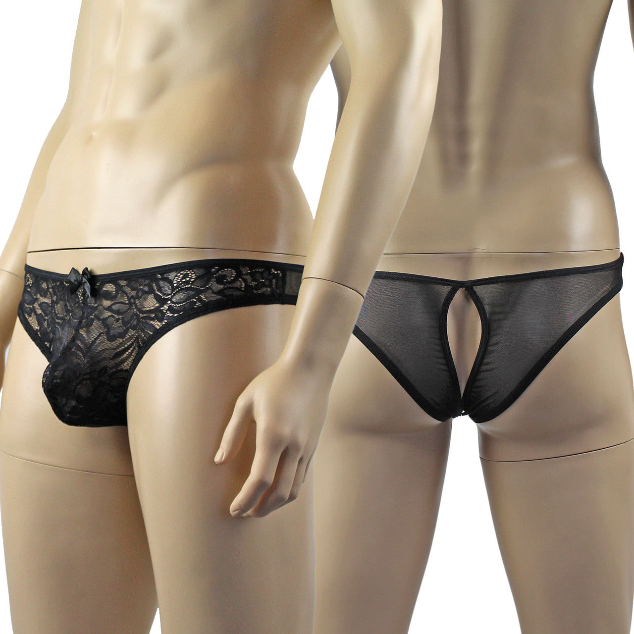Mens Lace OPEN BACK Capri Brief, Male Panties (black plus other colours)