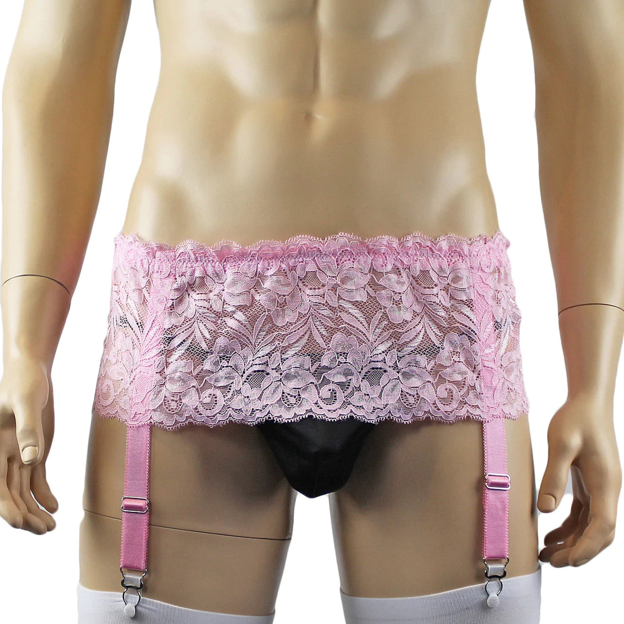 SALE - Mens Kristy Wide Lace Garter Belt Black Mens Lingerie Light Pink
