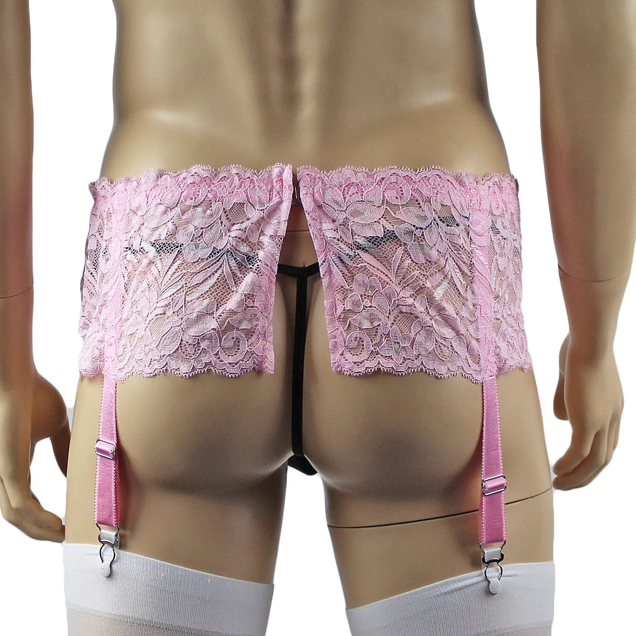 SALE - Mens Kristy Wide Lace Garter Belt Black Mens Lingerie Light Pink