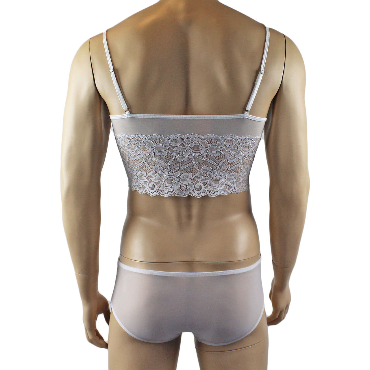Mens Sexy Lace Camisole Top and Panty Brief (white plus other colours)