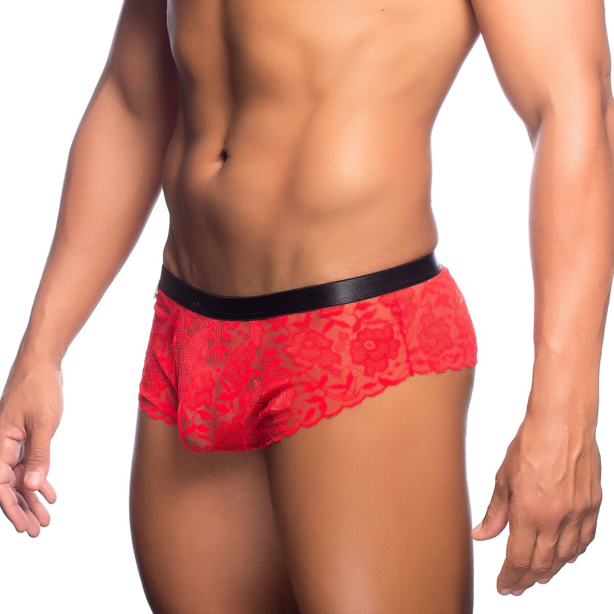 Mens Lace Cheeky Boxer Brief Red