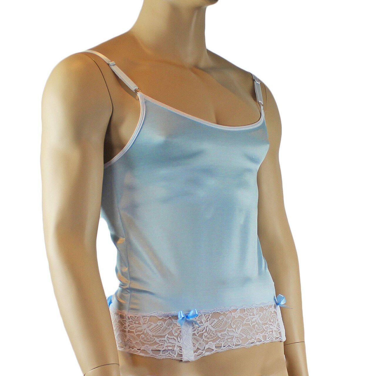 Mens Camisole Bustier Garter Top with Thong & Stockings (light blue plus other colours)