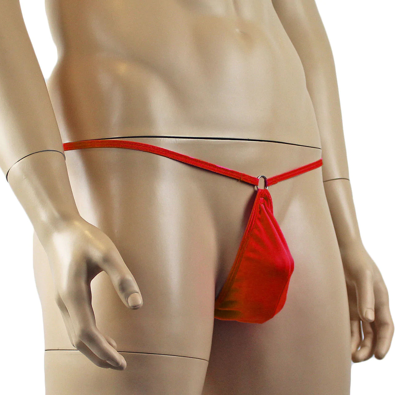 SALE - Mens Mick Spandex Tear Drop Ball Bag Pouch with Ring Red