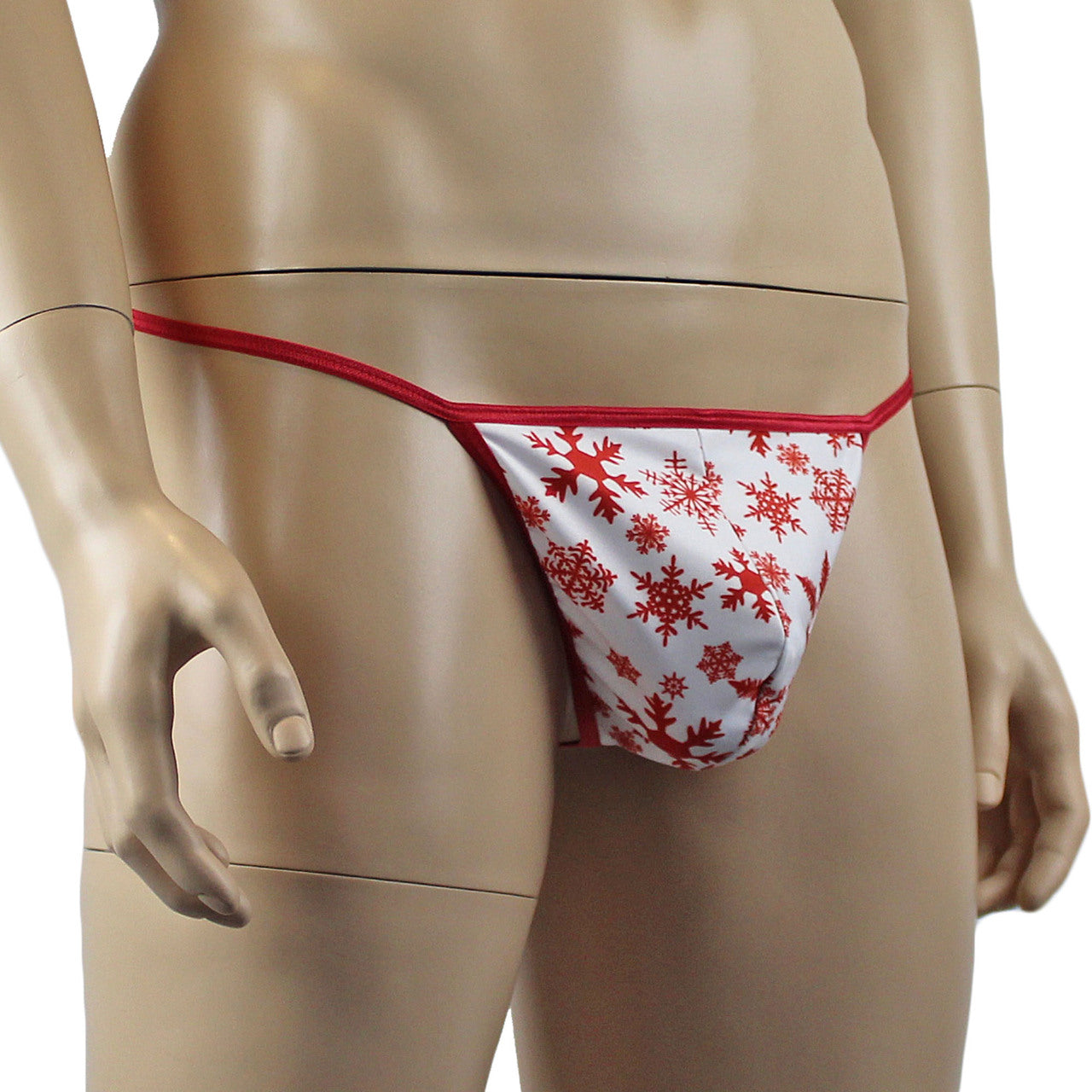 Mens Christmas Snow Flake G string Pouch Xmas Underwear White and Red