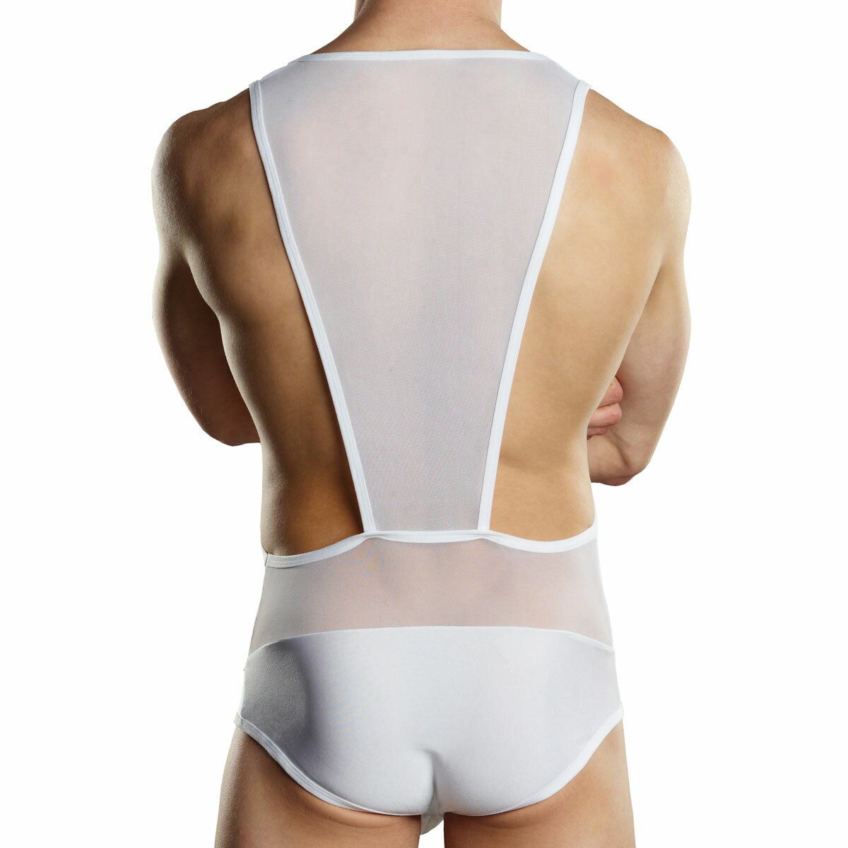 Sheer and Lycra Singlet Bodysuit White