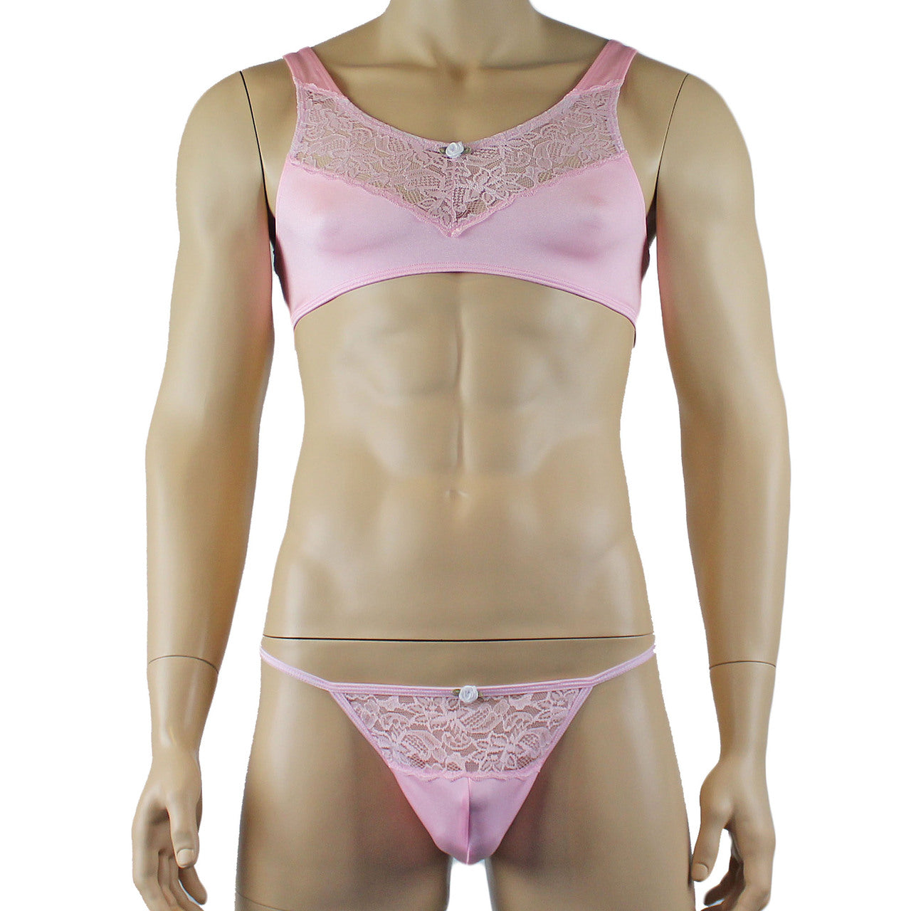 Male Lingerie Bra Top with V Lace front and Pouch G string (light pink plus other colours)